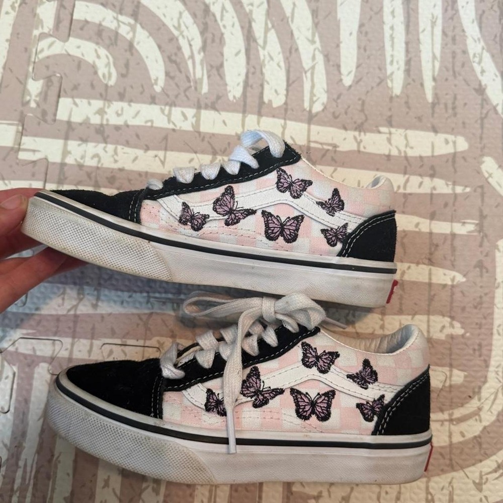 Vans Old Skool Black White Pink Checkerboard Purple Butterfly Shoes Toddler 13